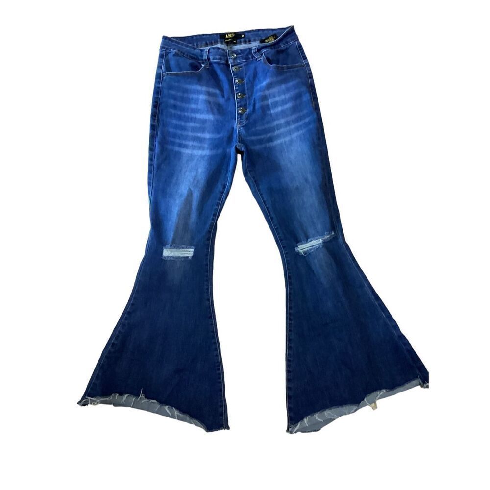 L & B Midrise Super Flared Distressed Jeans 14 - Picture 2 of 8